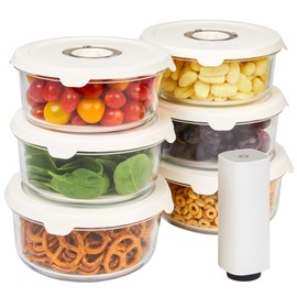 HOLDN’ STORAGE Vacuum Food Storage Containers, Set of 6 Glass Containers plus an Electronic Vacuum Pump – Keep Food Fresh Longer, BPA-Free Glass, Leak-Proof, Ideal for Meal Prep, Marinating.