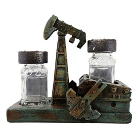 Ebros Gift 6" Rustic Vintage Oil Derrick Rig Pump Glass Salt Pepper Shaker Organizer Holder Nodding Donkey Model Kitchen Dining Decorative Centerpiece Figurine