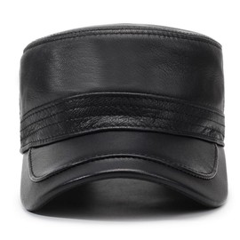 Men's Leather Military Style Hat Cadet Army Caps Flat Top Cap