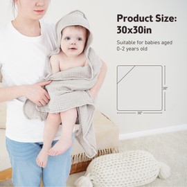 Susurration Muslin Hooded Baby Bath Towels for Newborn Baby, 100% Muslin Cotton Baby Towels for Unisex Baby Boys Girls Infants - 30x30in 2Pack (Caramel&Cream)