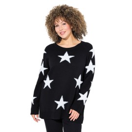 Ulla Popken Women's Glitter Stars Round Neck Raglan Long Sleeve Pullover, black