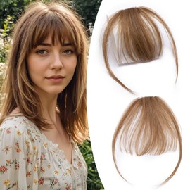 S-noilite Clip-In Fringe Thin Wispy Fringe with Temples - 100% Real Hair Remy Hair Clip-In Bangs Hairpieces Real Hair for Women 3 g #6 Light Brown
