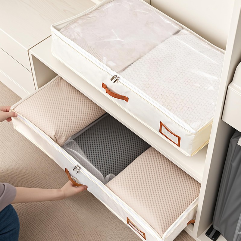 MEKOTRIN Waterproof Underbed Storage Box with Transparent Lid, Leather Handles,