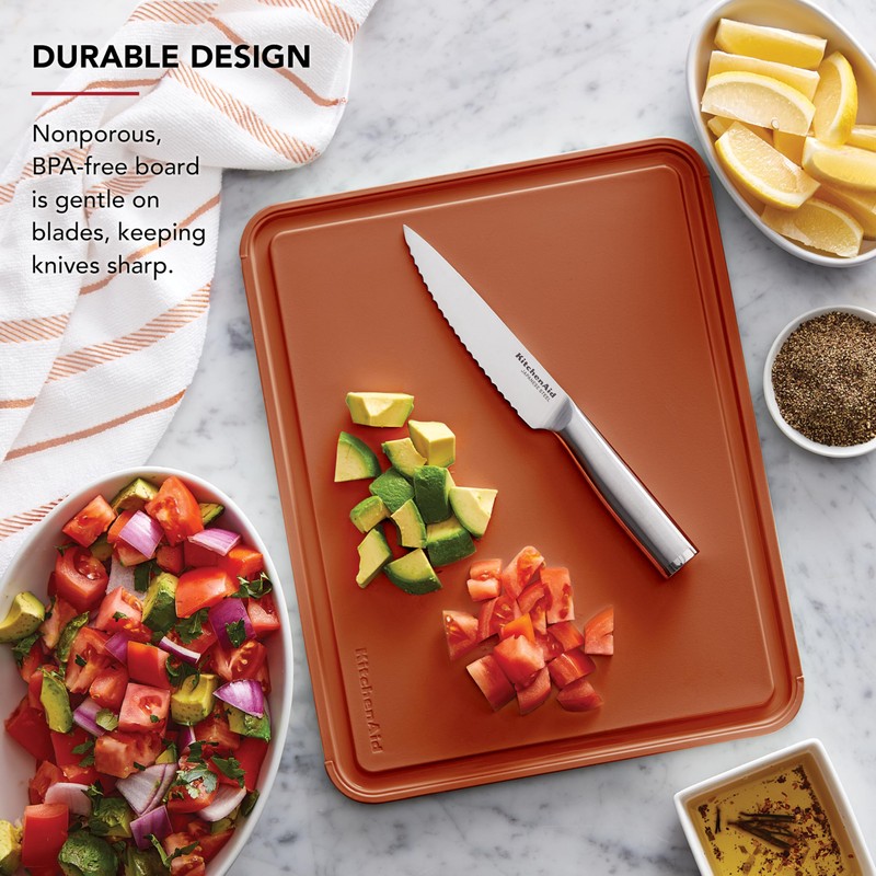 KitchenAid Classic Plastic Cutting Board with Perimeter Trench and Non
