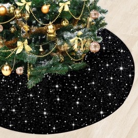 B-COOL Black Velvet Tree Skirt 48 Inch Christmas Tree Skirt Sequins Tree Skirts Mat Luxury Thick Fabric for Christmas Holiday Party Home Indoor Decorations and Ornaments