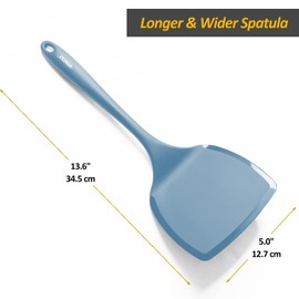 Silicone Pancake Spatula Turner with Lengthened Handle& Seamless Design, Heat Resistant Cooking Spatulas for Nonstick Cookware, Large Flexible Kitchen Utensils, Flipper for Egg, Pancake, Starry Blue