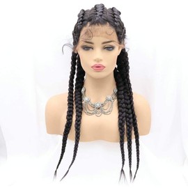 Xiweiya Wigs Natural Black Braid Wig Synthetic Black Braid Lace Front Wigs 5Box Braiding With Baby Hair 360Lace Braid Wig Hand-Made Cornrow 5Braids Hair Wig