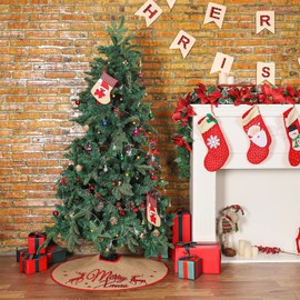N&T NIETING Christmas Tree Skirt, 30 Inches Burlap Tree Skirts with Red and Black Plaid Printed Xmas Tree Mat for Merry Christmas Holiday Home Decoration