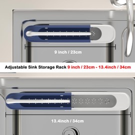 Telescopic Sink Storage Rack Adjustable - Sink Caddy Sponge Holder for kitchen sink with 2 Sponge (Blue)