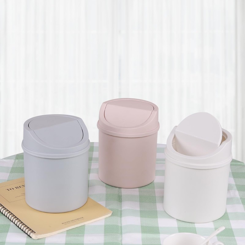 Waikhomes 2 Liters Tiny Plastic Trash Bin with Swing Top