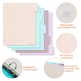 Koqye Dividers for 3 Ring Binder, 1/6 Cut Tabs, Colorful Plastic 3 Hole Pouch Dividers, Insertable 3 Ring Binder Dividers Sheet Protectors (Colorful - 5 Tab)