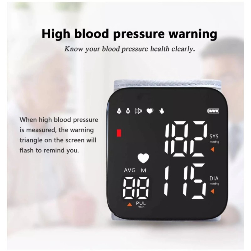 Digital Wrist Blood Pressure Monitor Automatic Cuff with LED Display