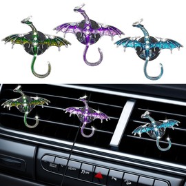 3PCS Bling Dragon Wyvern Car Dashboard Air Vent Trim Clips, Crystal Rhinestone Enamel Dragon Car Diffuser Air Fresheners Outlet Clip, Car Interior Decoration Charm Accessories for Women (3 Colors)