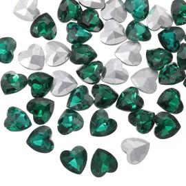 sourcing map 80Pcs Heart Rhinestones, 10mm Pointed Back Heart Glass Rhinestone Gems Crystal for Jewelry Making Costume DIY Crafts, Pale Green