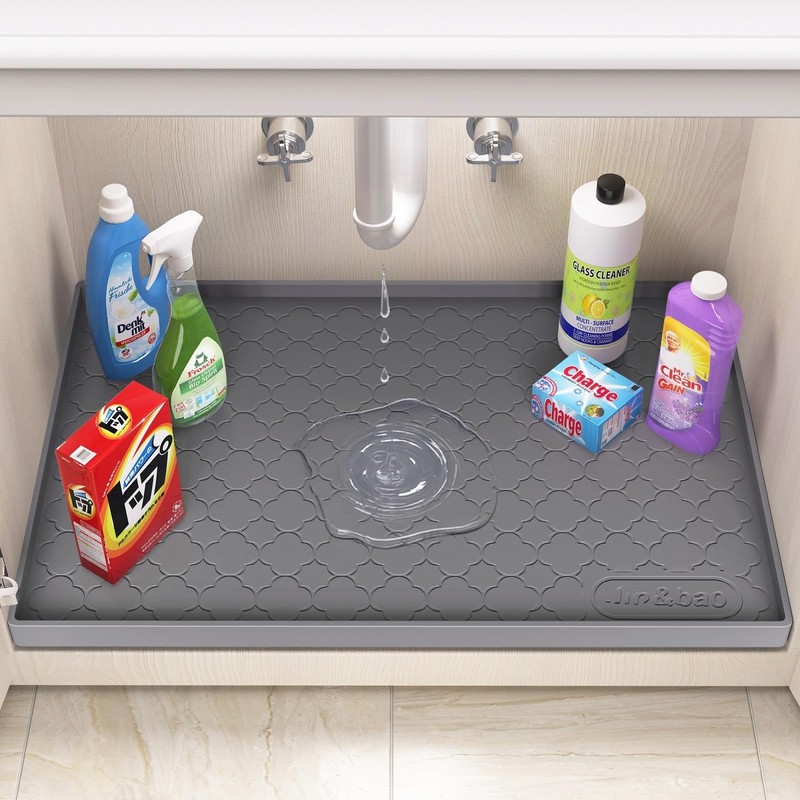 Jin&Bao Waterproof Under Sink Mat 34" x 22", Thick Silicone