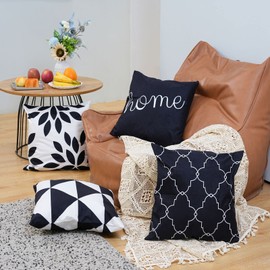 GUHOO Black Pillow Covers Triangle Flower with Home Quote Throw Pillow Cushion Covers 18x18 Set of 4 Soft Velvet Pillow Case for Couch Bed Outdoor Patio Furniture Farmhouse Home Decor