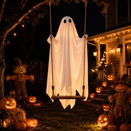 Large Hanging Swing Ghost for Halloween – Light-Up Flying Ghost Decoration with Remote Control for Yard & Party Décor