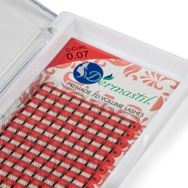 Dermastil 7D Premade Handmade Volume Eyelashes, C Curl, Thickness 0.07 mm, Ready Fan without Knots for Eyelash Extension, PBT Vegan, 16 Strips Box (14 mm)