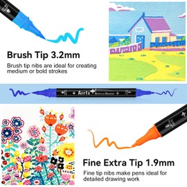 Arrtx Acrylic Pens Paint Markers 32 Colors, Dual Tip Acrylic Paint Markers with Brush Tip and Fine Tip, Art Supplies for Rock Painting, Wood, Ceramic, Fabric, Glass, DIY Crafts
