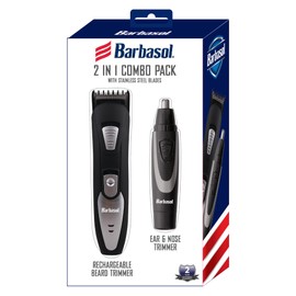 Barbasol Beard Trimmer for Men & Ear and Nose Trimmer Set, 2 in 1 Trimmer Set with Stainless Steel Blades, Rechargeable Beard Trimmer & Battery Powered Nose and Ear Trimmer Travel set with Travel Bag
