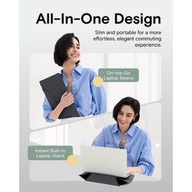 MOFT Laptop Carry Sleeve, 2-in-1 Laptop Bag & Stand for 14" MacBook Air/Pro & Dell/HP/Lenovo/Asus, Stylish Slim Computer Sleeve Bag with Expandable Storage for Computer Accessories, Night Black