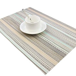 yara home décor Placemats Washable Gold Green Glitter PVC Fabric Woven Set of 6 Large Kitchen Dining Table Dinner Place Mats, Heat Insulation 45 x 30cm