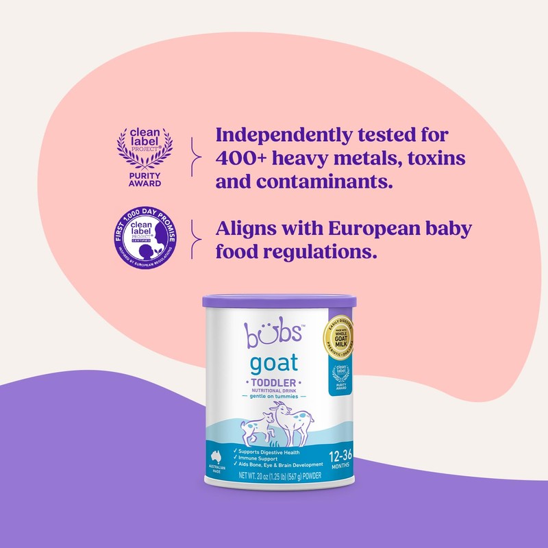 Bubs Goat Toddler Nutritional Drink, Non-GMO Whole Goat Milk-Based Gentle