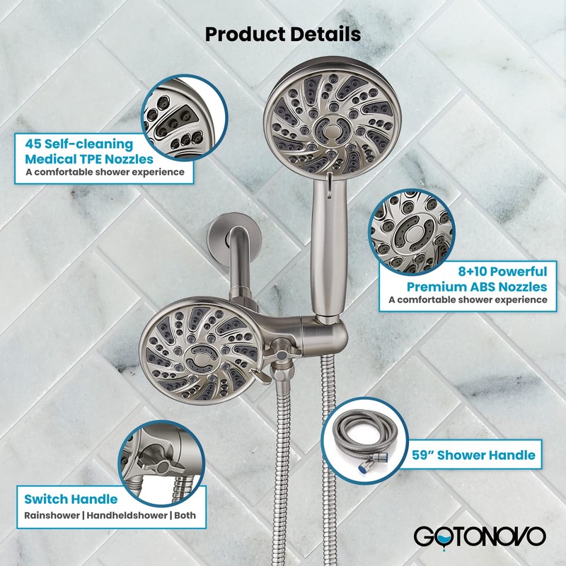 gotonovo Dual 2 in 1 Shower Head Kit High Pressure