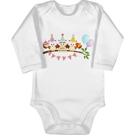 Birthday Baby Party Owls Happy Birthday Baby Romper Organic Cotton for Boys and Girls - White