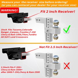 LOCAME Adjustable Trailer Hitch, Fits 2-Inch Receiver, 8-Inch Drop/Rise Aluminum Drop Hitch, 12,500 LBS GTW-Tow Hitch for Heavy Duty Truck with Double Stainless Steel Locks, Silver, LC0004