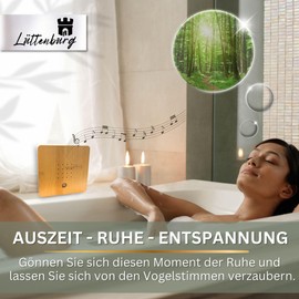 Lüttenburg Bird Chirping Soundbox White with Bamboo Wooden Front - Bird Sounds Music Box with Motion Sensor - Clear Sound Bird Singing Music Box Bird Bathroom Radio for Bathroom Hallway Wall Mount