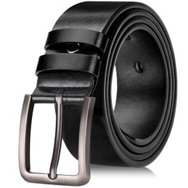 maikun Mens Casual Dress Belt, Black Belt Men PU Leather, Casual Wear Jeans Pants, Silver Buckle, Size XL