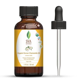 SVA Organics Roman Chamomile Oil 1 Oz (30 ml) Organic USDA Certified 100% Pure Natural Therapeutic Grade Oil for Skin Care, Hair Care, Diffuser, Massage & Aromatherapy