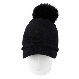 WITHMOONS Winter Wool Visor Knit Pom Beanie Hat Warm Skull Cap SLQ1248 (Black)