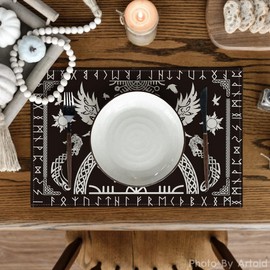 Artoid Mode Viking Tree of Life Raven Helmet of Awe Place Mats Set of 6 30 x 45 cm Holiday Place Mats Washable Place Mats Kitchen Party Decoration