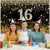 Sweet 16th Gold Happy Birthday Backdrop Black and Gold Birthday