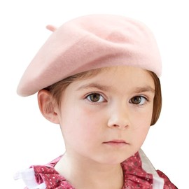 Wheebo Berets for Kids Wool French Beret Hats Artist Painter Hats for Little Girls Boys Solid Color Style(Pink)