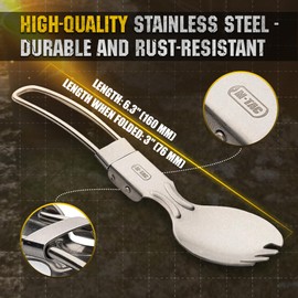 M-Tac Stainless Steel Folding Spork – Tactical Spoon Fork Combo for Camping, Hiking, Backpacking, EDC & Outdoor Survival