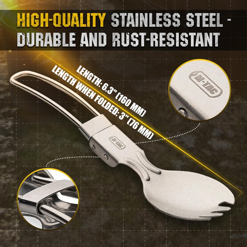 M-Tac Stainless Steel Folding Spork – Tactical Spoon Fork Combo