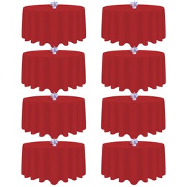 8 Pack Red Round Tablecloth 120 Inch Round Table Cloth, Wrinkle Resistant and Washable Tablecloth Polyester Fabric Table Cloth Round Table Cover for Dining Wedding Banquet Party