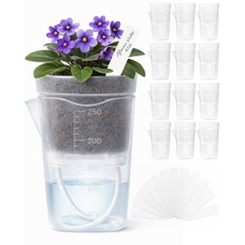 12 Pack 2.5" Small Self Watering Pots for Indoor Plants, Mini Clear Plastic Planters with Water Level Drainage Holes, 12 Plant Labels, Semi-Hydro Propagation Pots for Hoya, African Violets, Alocasia