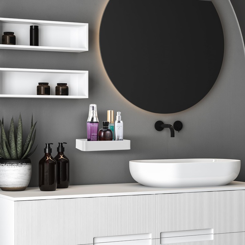 Z metnal Small Glass Bathroom Shelves, White Bathroom Floating Shelf,