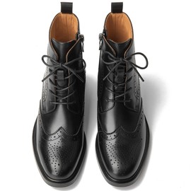 BEAU TODAY Wingtip Boots for Women, Lace Up Combat Boots Womens Black Leather Ankle Boot Dressy Brogue Shoes Comfort Low Heel US Size 8