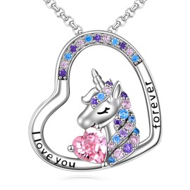 VONALA Unicorn Heart Necklace 925 Sterling Silver Unicorn Pendant Necklace You are Magic Jewellery Gifts for Girls Daughter, Sterling Silver