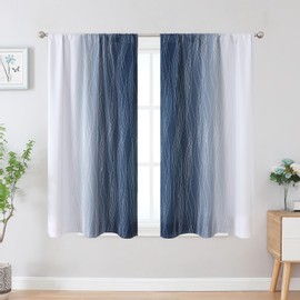 Estelar Textiler Navy Blue and Greyish White Blackout Curtains 45 Inch Length, Light Blocking Gradient Drapes for Bathroom, Thermal Insulated Rod Pocket Ombre Curtains for Kitchen,42Wx45L,2 Panels