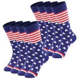 BISOUSOX Calcetines de la bandera americana para hombre, vestido divertido con estrellas patrióticas de algodón, novedad para novios, 8 pares-b, 7.5-12
