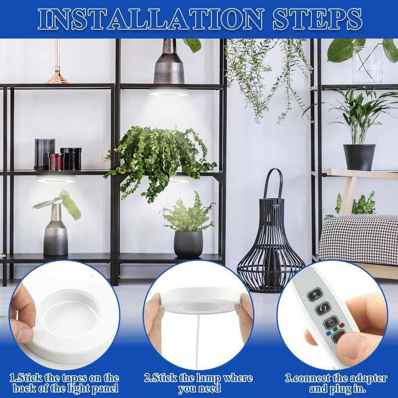 Tujoe 3 Pcs Ceiling Grow Light Self Adhesive Grow Lights