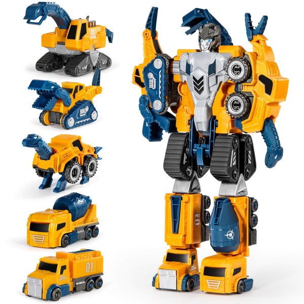 MIEBELY Toddler Robot Construction Vehicles Set – 5Pcs Transforming Robots