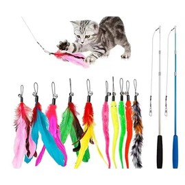 JIARON JIARON Cat Toys Feather Toy, 2PCS Retractable Wand and 10PCS Replacement Teaser with Bell Refills, Interactive Catcher and Funny Exercise for Kitten.