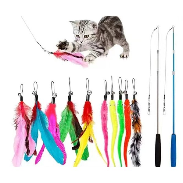 JIARON JIARON Cat Toys Feather Toy, 2PCS Retractable Wand and